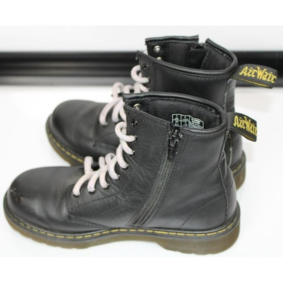 Girls Size 4 Dr. Martens Black Tied Combat Boots - Picture 9 of 11